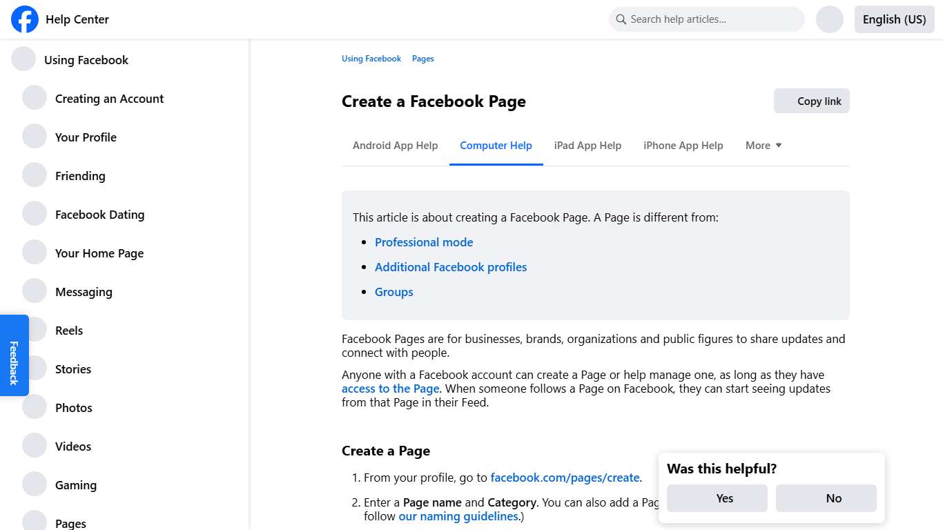 Create a Facebook Page | Facebook Help Center